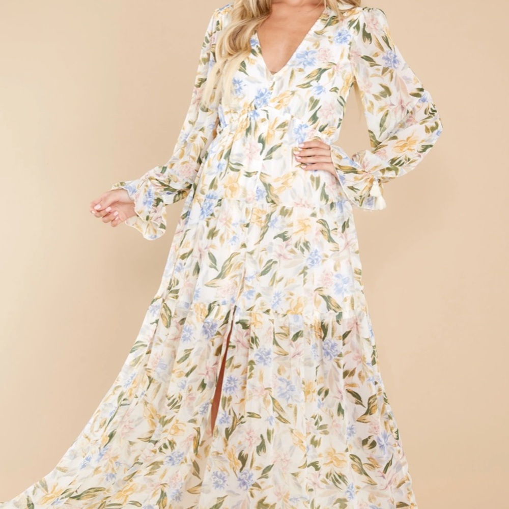 White Floral Print Maxi Dress